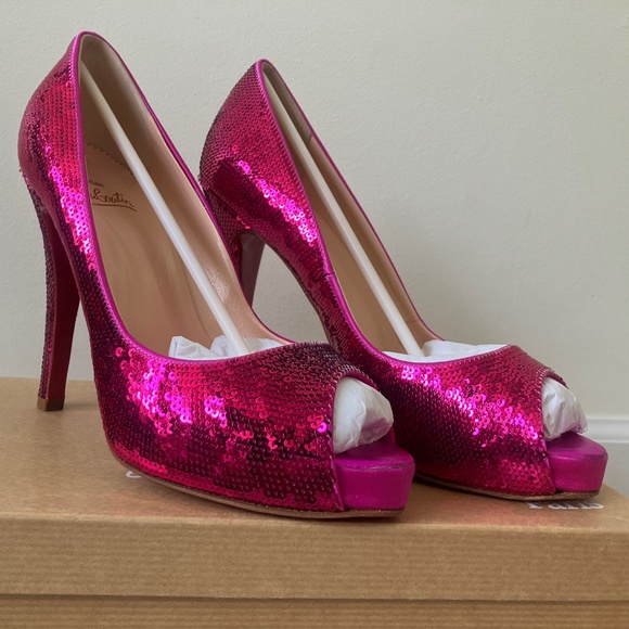 Christian Louboutin Fuchsia Pink Pailletes  Very Price Size 38 NIB - Picture 1 of 15